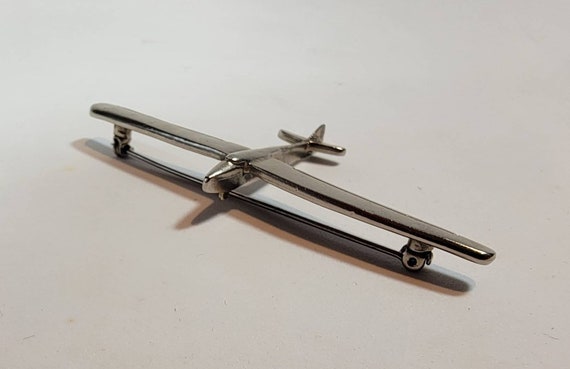 airplane brooch silver tone large glider