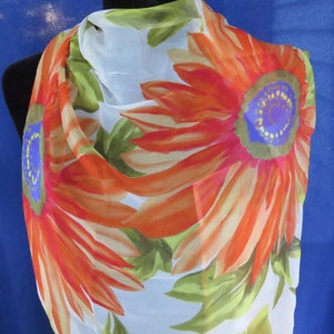 silk scarf large floral scarf Square Orange purple