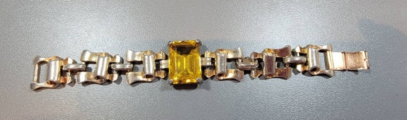 yellow rhinestone bracelet gold tone metal setting retro