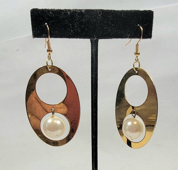 pearl earrings geometric modern simple gold tone … - image 6