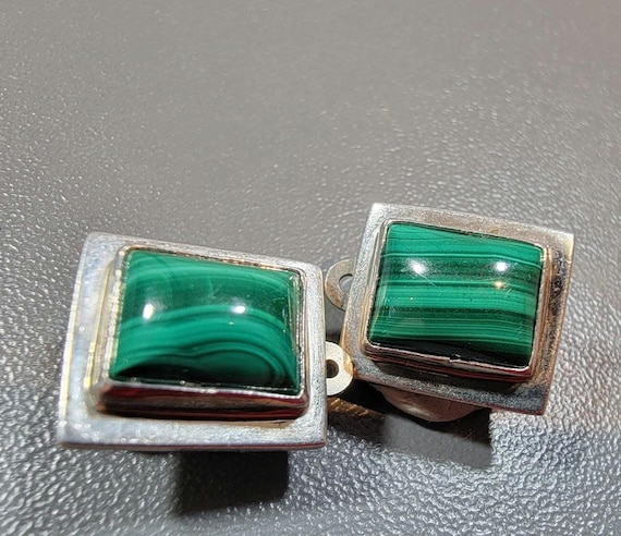 Malachite earrings modern sterling silver clips navajo