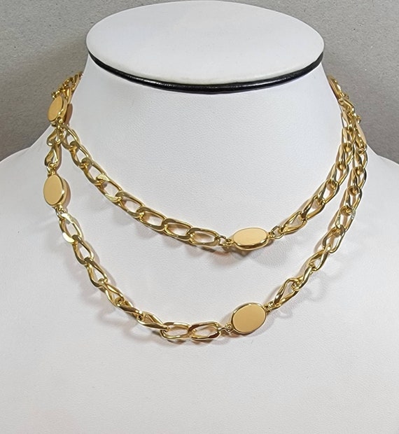 station necklace golden curb chain oval enamel st… - image 3