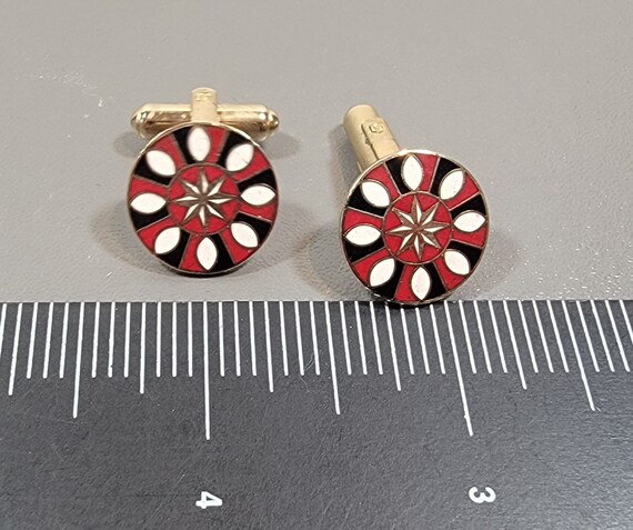 enamel cufflinks red black gold tone vintage - image 5