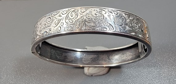 silver bangle fancy engraved design hinged sterli… - image 7