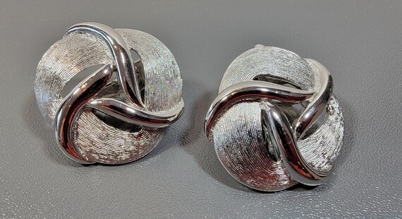 Trifari Earrings silver tone clip on shiny