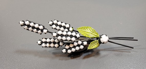 white rhinestone brooch cat tails japanned metal green enamel color