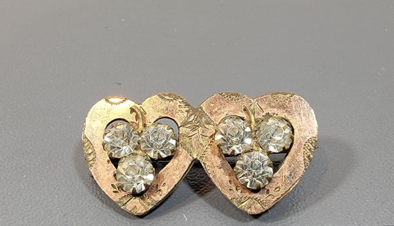 Victorian Heart pin gold filled love token rhines… - image 1