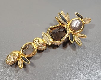 alexis bittar brooch large crystals and faux pearl vintage