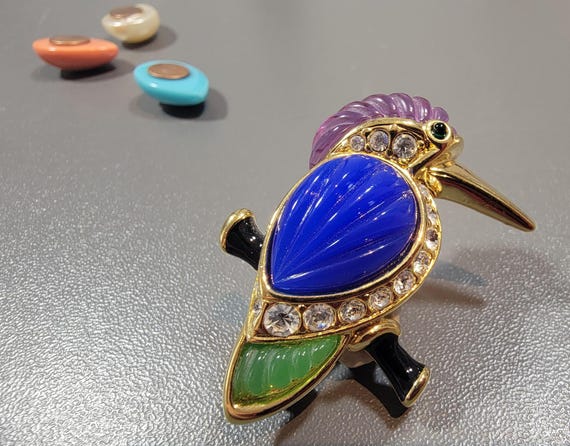 kingfisher brooch kjl bird pin beautiful colors interchangeable stones