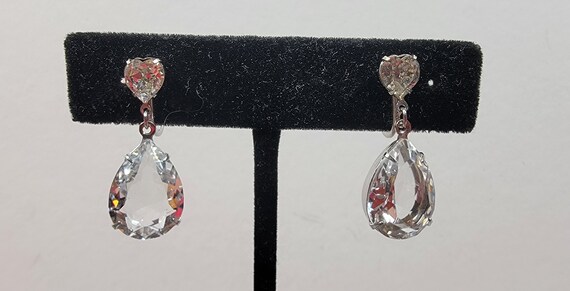 Rhinestone earrings pear shape dangles screw on s… - image 2