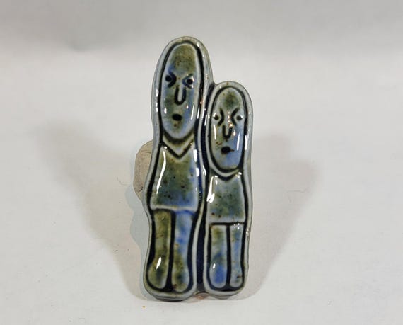 artist boho brooch glazed ceramic modernist figures