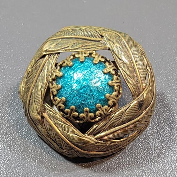 Blue enamel brooch feather design antique