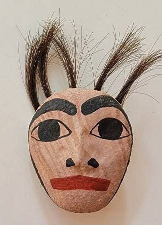 Alaskan artist brooch mask carved wood Yak x waan… - image 1