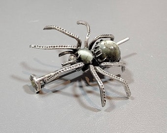sterling spider brooch antique victorian cats eye stones