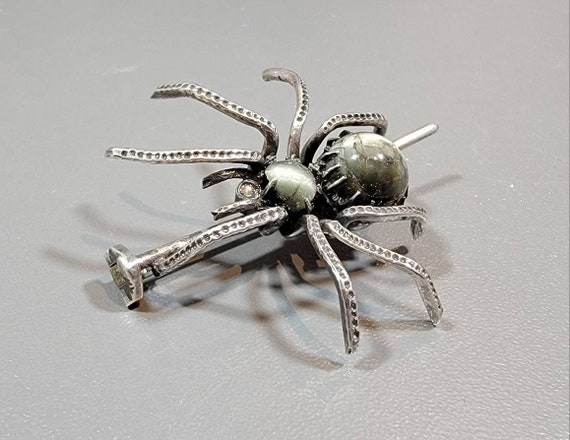 sterling spider brooch antique victorian cats eye stones