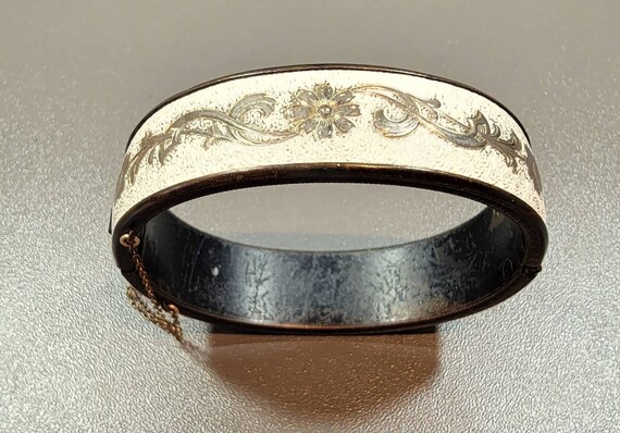 Bangle bracelet Victorian revival style cream gol… - image 5