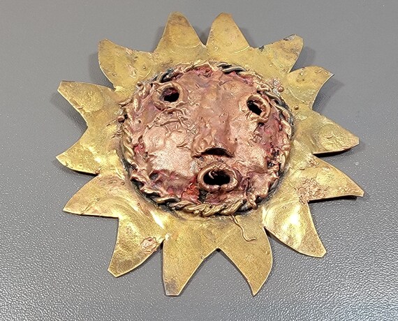 Sun pendant solar necklace brutalist boho copper brass