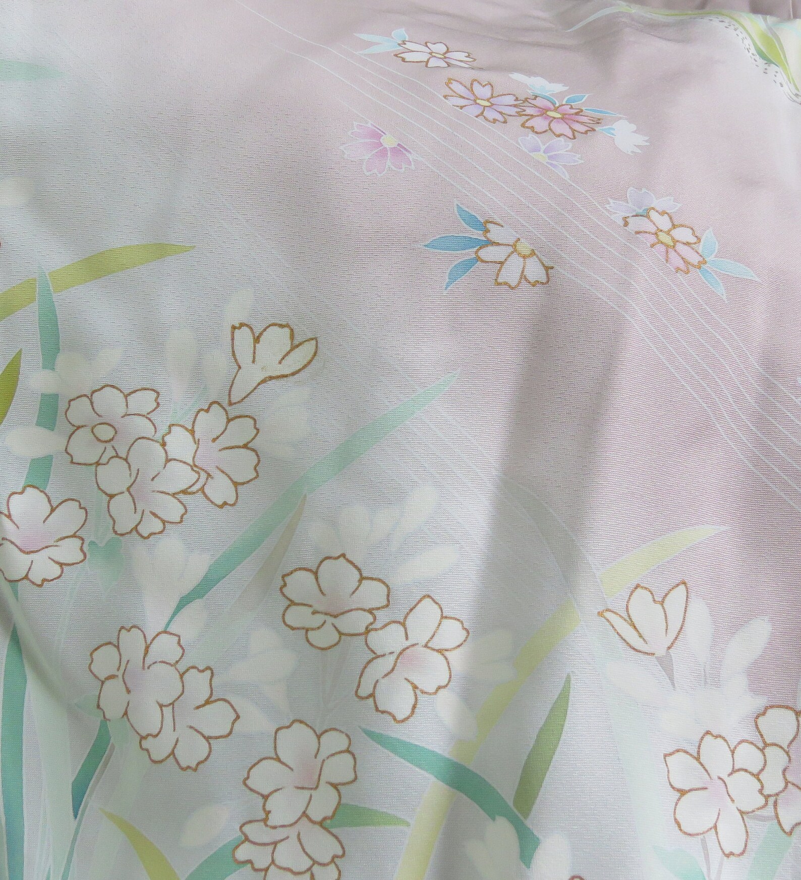 Pink silk Kimono shibori floral Pastel GOLD flowers Etsy