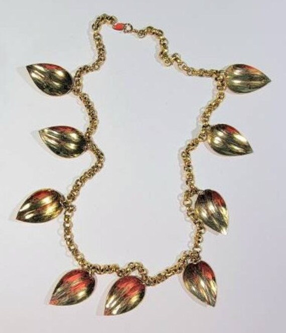 gold tone chain necklace leaf dangles napier laye… - image 3