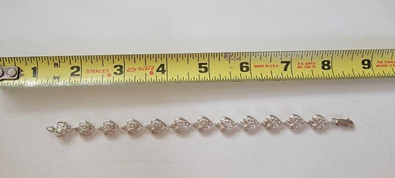 fancy chain bracelet sterling silver hearts vinta… - image 5