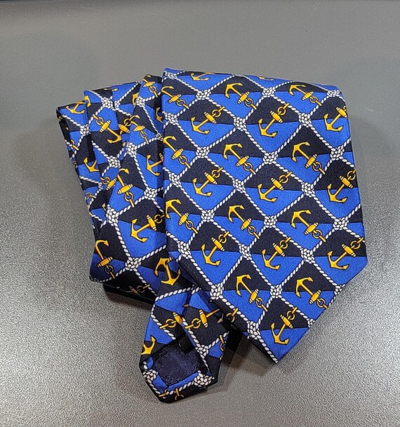 Liberty Necktie black white blue yellow anchors nwt yacht fashion liberty of London