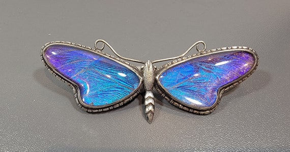 Butterfly brooch sterling silver blue morpho wings