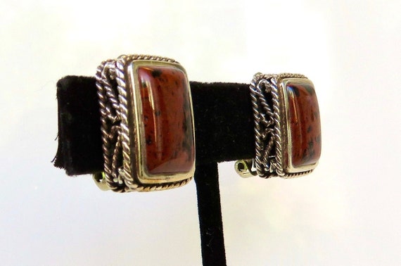 Jasper earrings sterling silver clip on - image 4