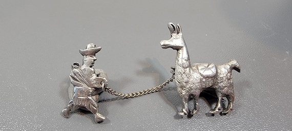 llama brooch Peruvian silver chatelaine