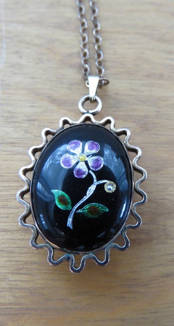 enamel pendant French Antique floral violet neckla