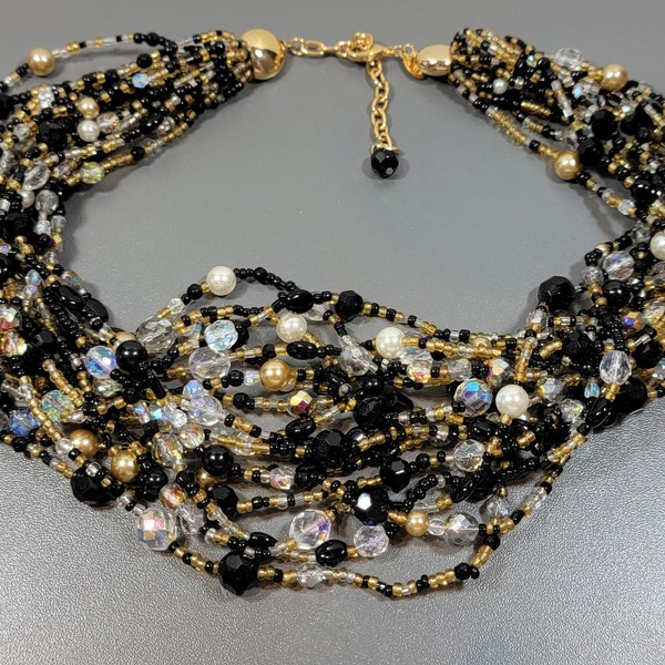 multi strand necklace beads glass pearls black twist torsade joan rivers