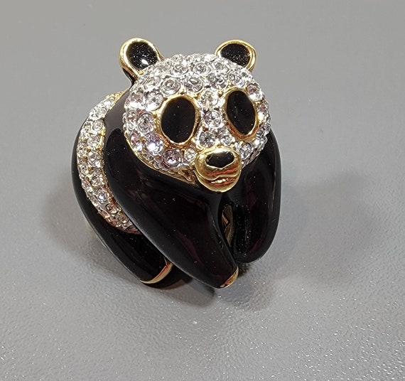 Vintage Atwood & Sawyer Panda Brooch: Rhinestone Enamel Bear