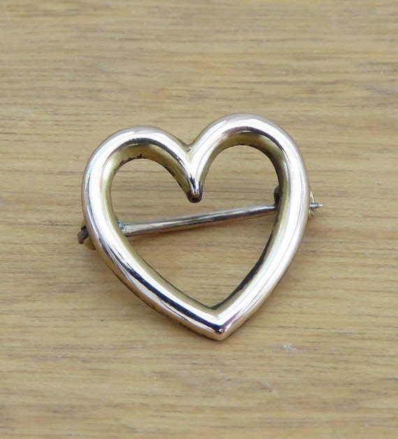 Antique heart pin gold filled small romantic brooch