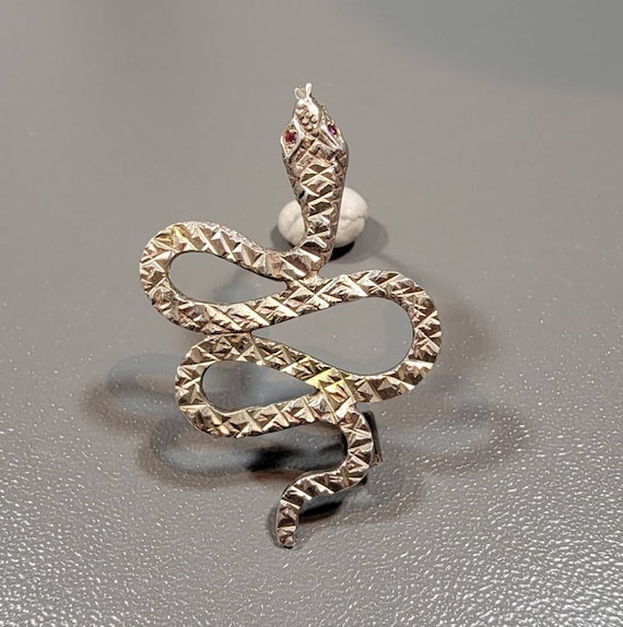 snake brooch silver serpent brooch red eyes