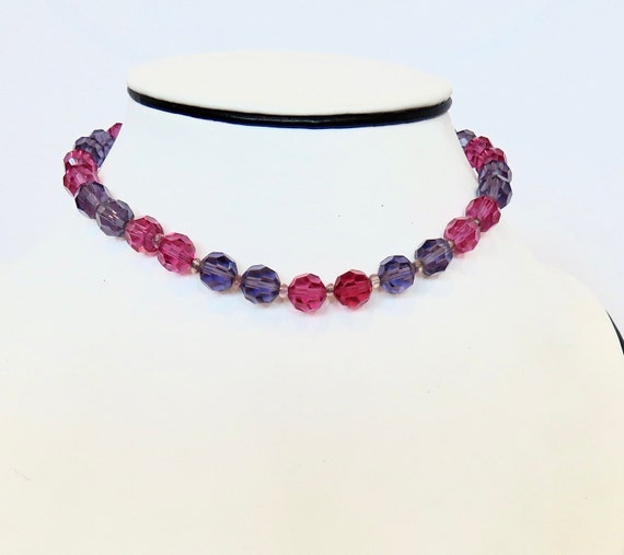 Pink Crystal choker necklace Swarovski beads Magenta pink HOT color combination