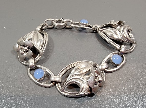 silver bracelet glass moonstone big sterling links carl art 1940
