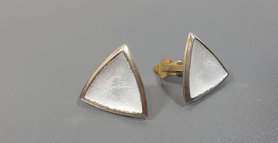 Denmark sterling earrings white enamel triangular Modern Minimalist clip ons
