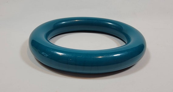 blue bangle bracelet resin lucite plastic oval vi… - image 3