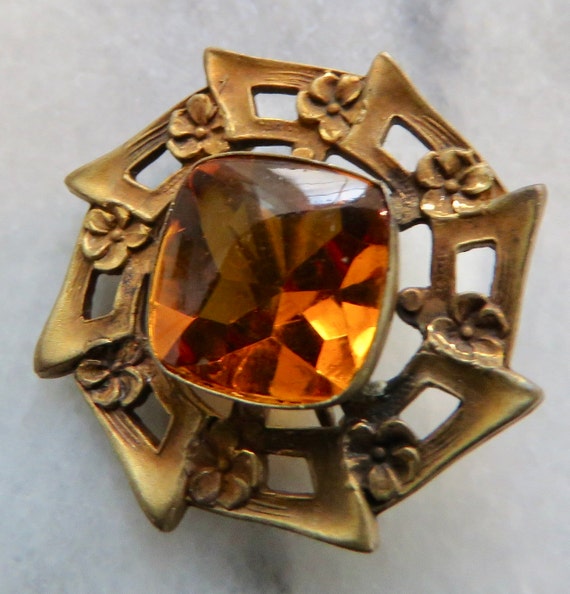 Antique flower brooch Citrine glass Victorian Sty… - image 3