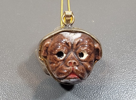 dog pendant necklace antique bulldog ceramic