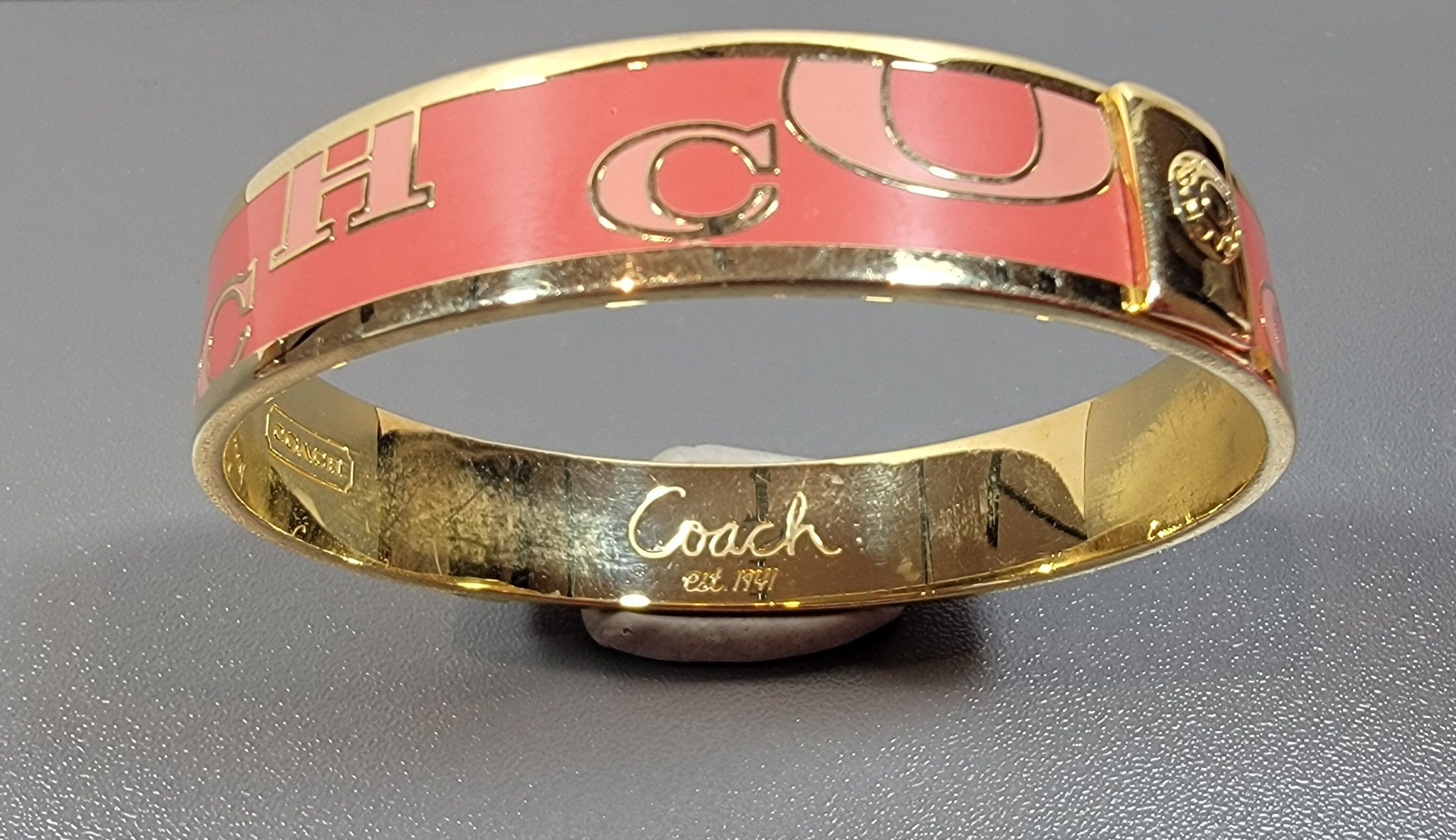 Coach Set Logo/ White Enamel Rose Gold Hoop Earrings Bangle Bracelet | eBay