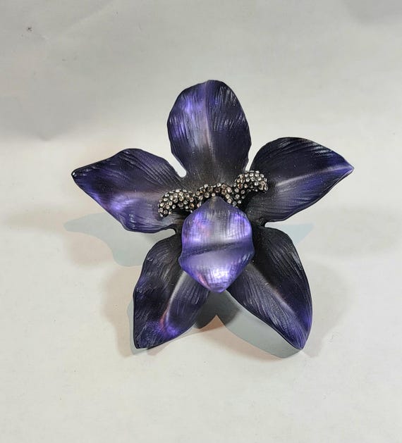 alexis bittar flower brooch large crystals vintage lilac orchid carved lucite