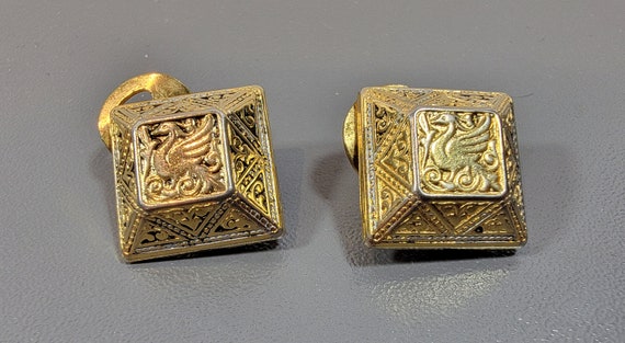 spanish Damascene earrings square shape bird design souvenir toledo