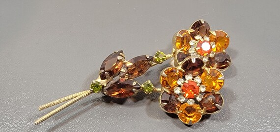 orange rhinestone brooch multi color autumnal colors