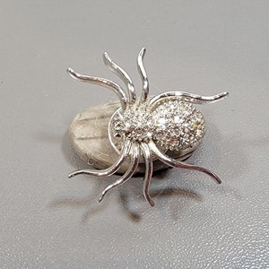 spider tie tack silver tone rhinestone arachnid jewelry