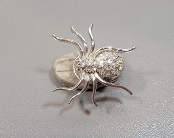 spider tie tack silver tone rhinestone arachnid jewelry