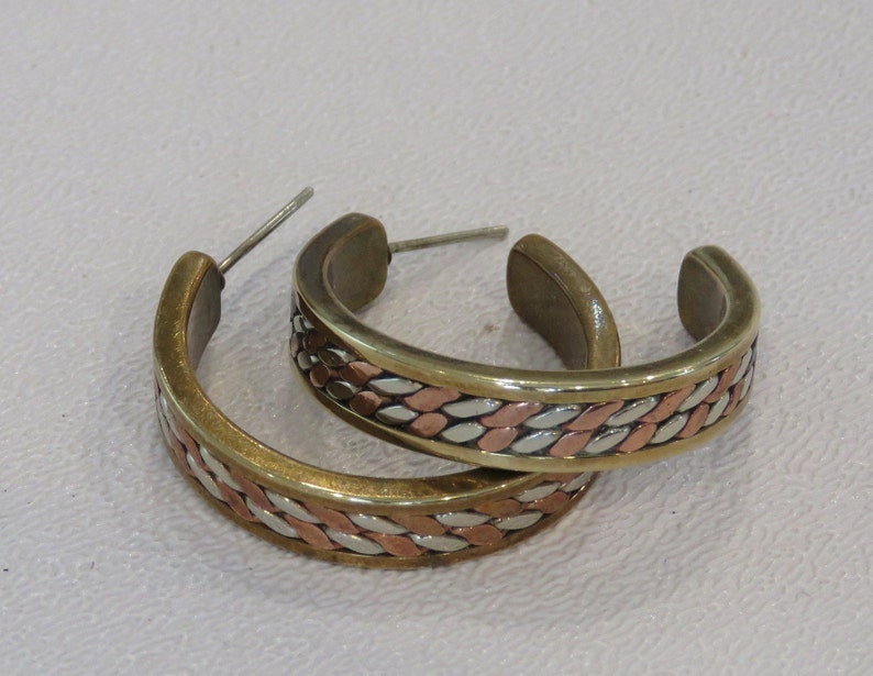 Bold hoop earrings Mixed metals Copper Brass 925 braids
