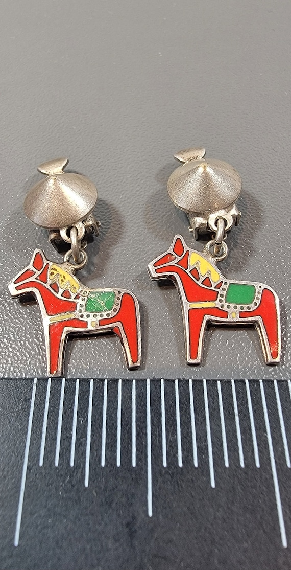 dala horse earrings sweden souvenir clip on enamel