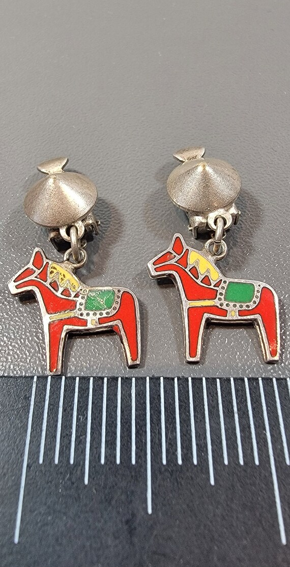 dala horse earrings sweden souvenir clip on enamel vintage