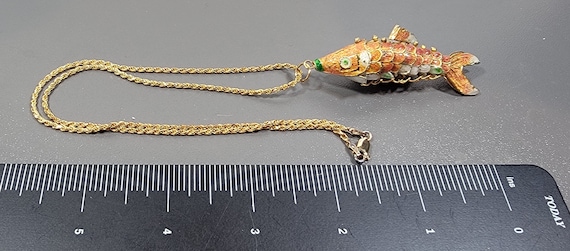 enamel fish wiggle gold plated orange and green