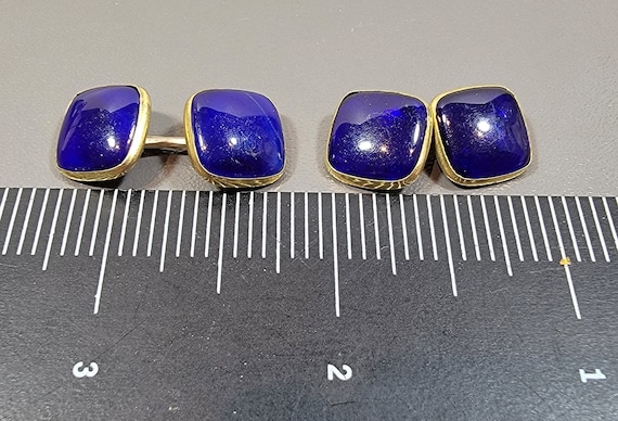 blue glass cufflinks gold filled square art deco